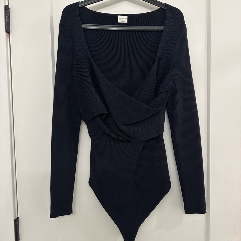 Abercrombie & Fitch LuxeLoft Wrap Sweater Bodysuit, black